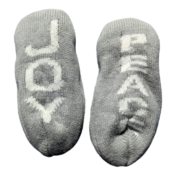 Gymboree S 5-6 Joy/Peace Bear Knit Grey Slippers W/ Nonslip Sole - Picture 5 of 8